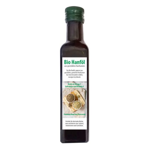 Bio Hanföl aus geschälten Hanfsamen - kaltgepresst, 250ml